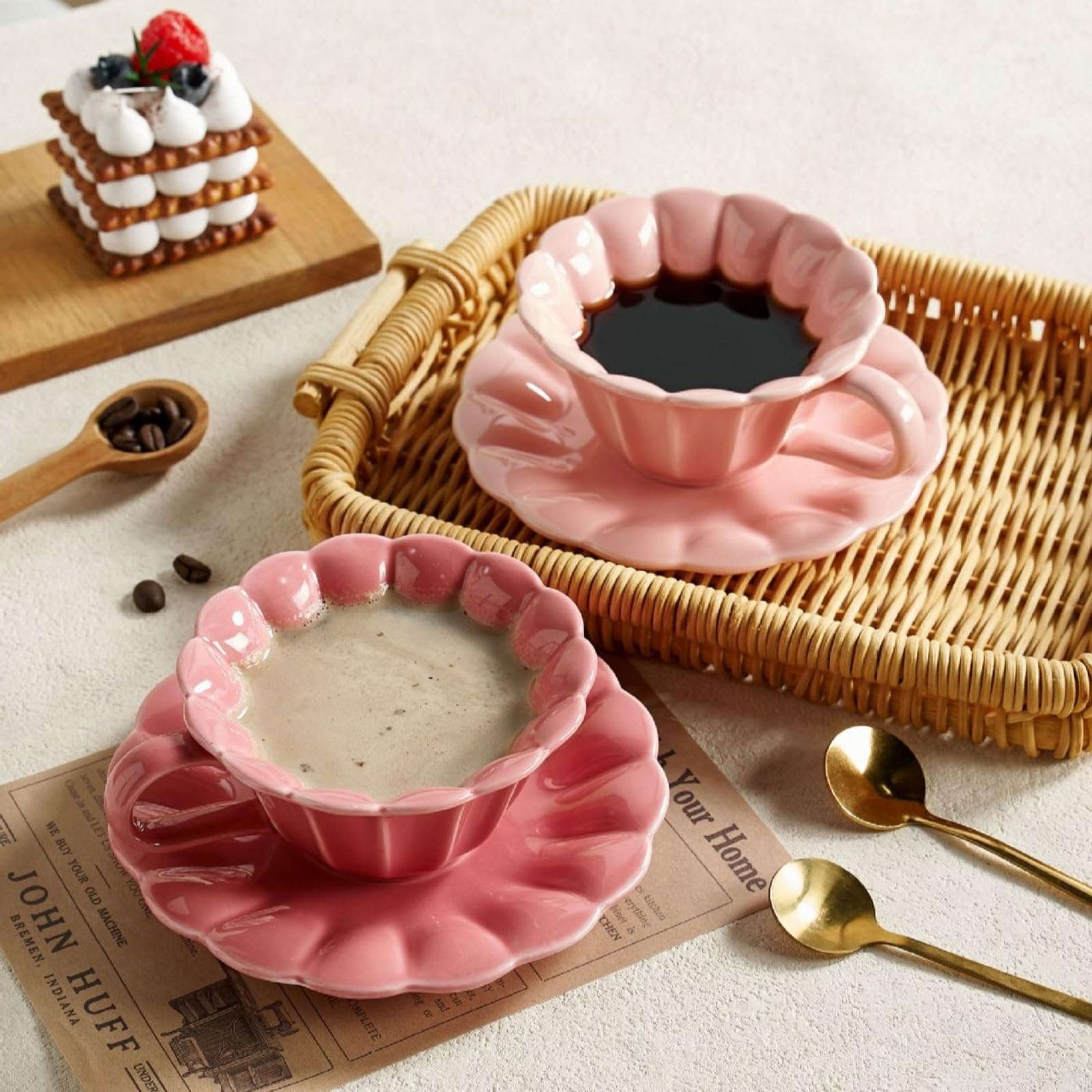 Amazon.com | Heardbeli 3D Flower Shaped Pink Rose Red Ceramic